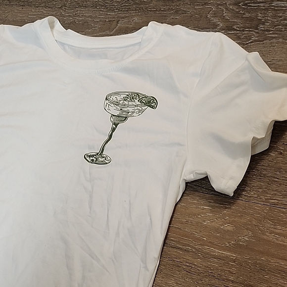 White T-Shirt with Cocktail Graphic - Picture 4 of 5